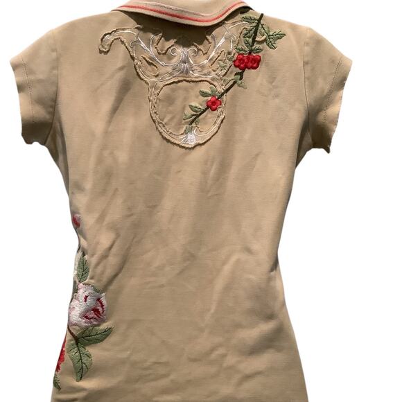 JOHNNY WAS HEAVILY EMBROIDERED VINTAGE LOOK BUTTON FRONT POLO SHIRT XS - Picture 4 of 10